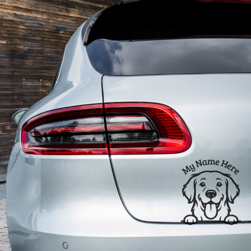 Golden Retriever Sticker with Name | Personalized Dog Vinyl Decal for Car, Laptop or Window